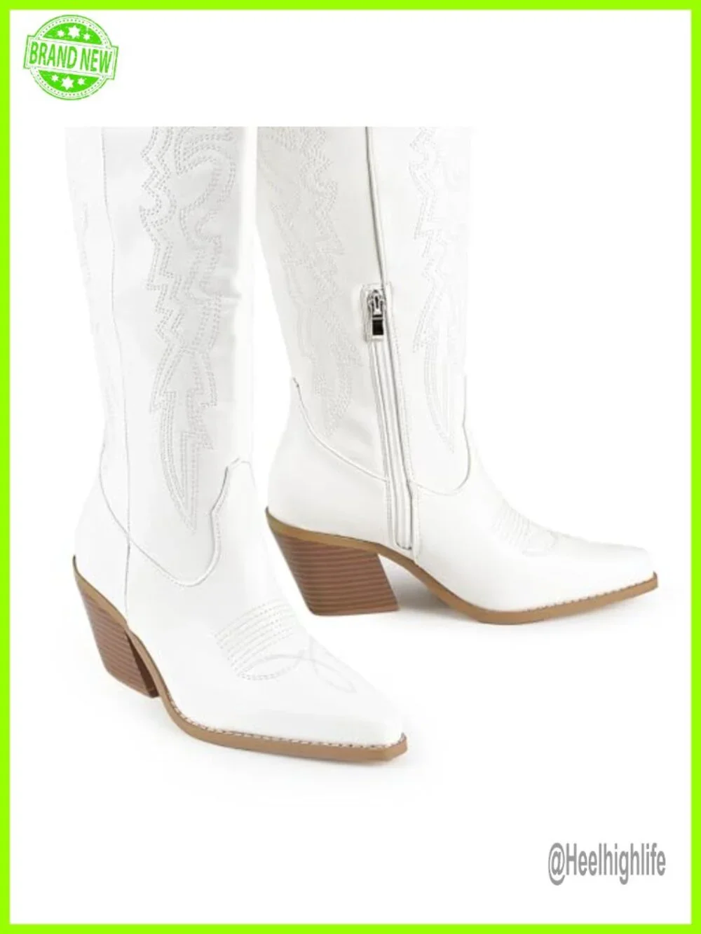 Cowgirl Knee High Western Embroidered Booties Side Zipper Low Block Chunky Heel